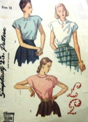 2311 Simplicity  1948 LOVELY BACK BUTTON BLOUSE,TRANSFER PATTERN 12 30''B